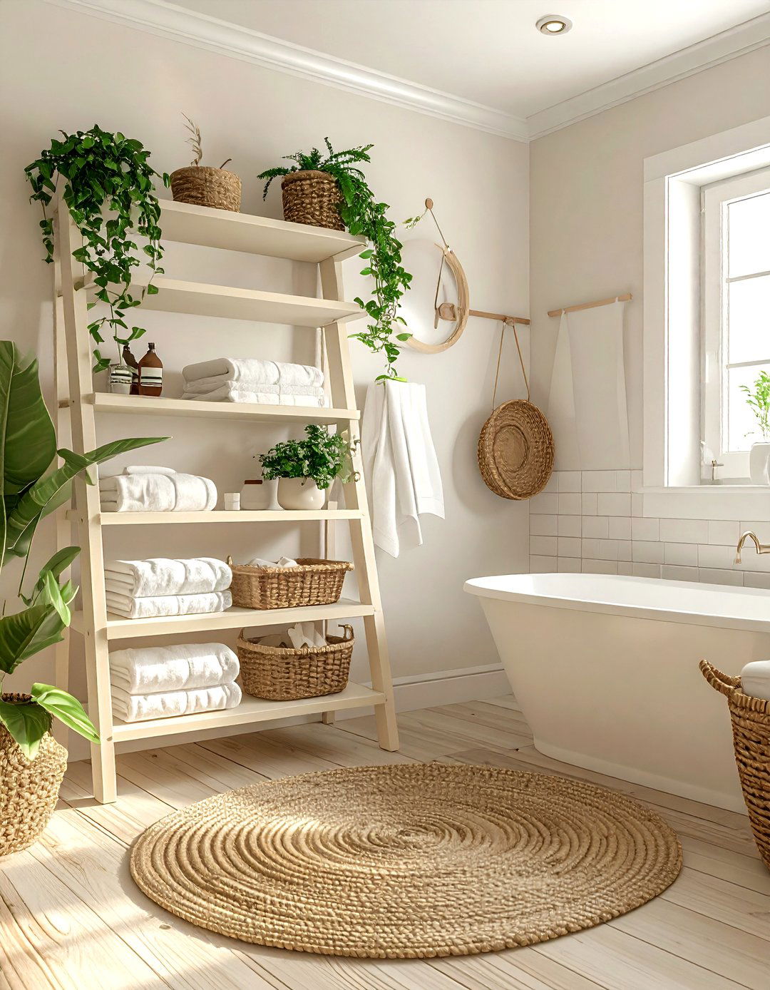 Cream Ladder Shelf - 30 cream bathroom furniture ideas