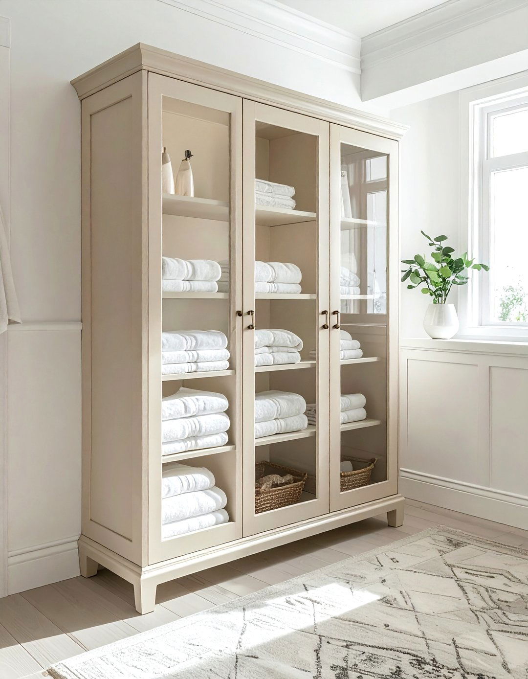Cream Linen Cabinet - 30 cream and white bathroom ideas