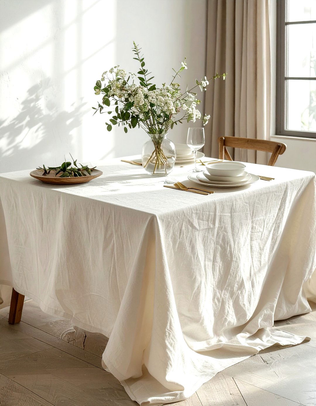 Cream Linen Tablecloth - 30 cream dining room accessories ideas
