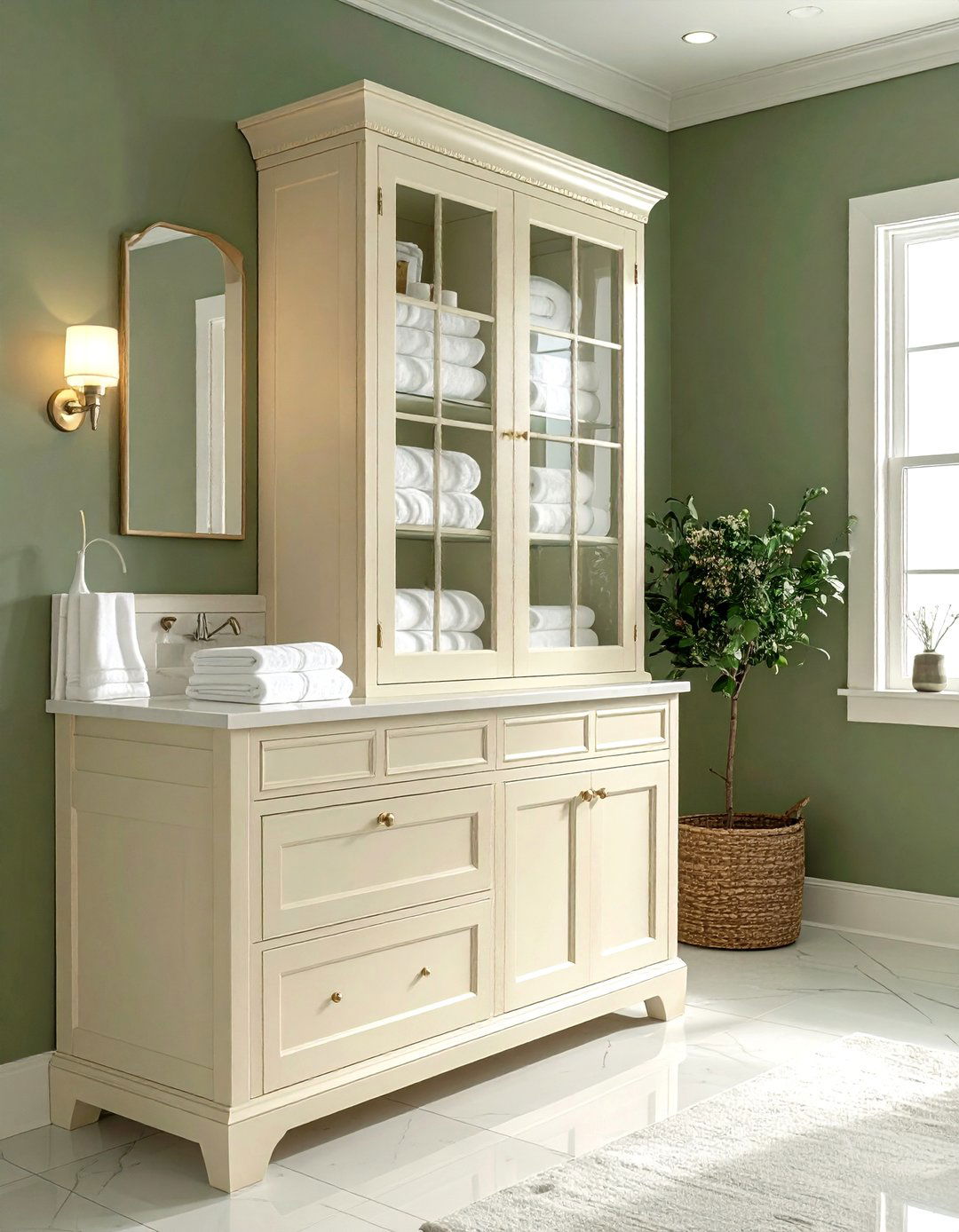 Cream Linen Tower - 30 cream bathroom furniture ideas