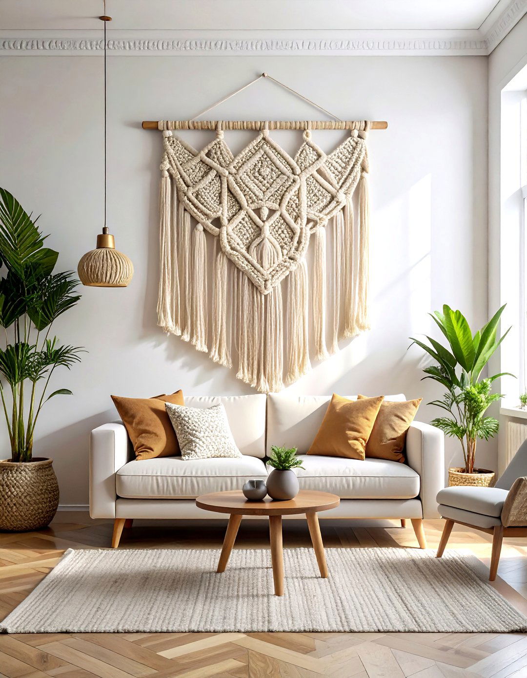 Cream Macrame Wall Decor - 30 cream living room accessories ideas