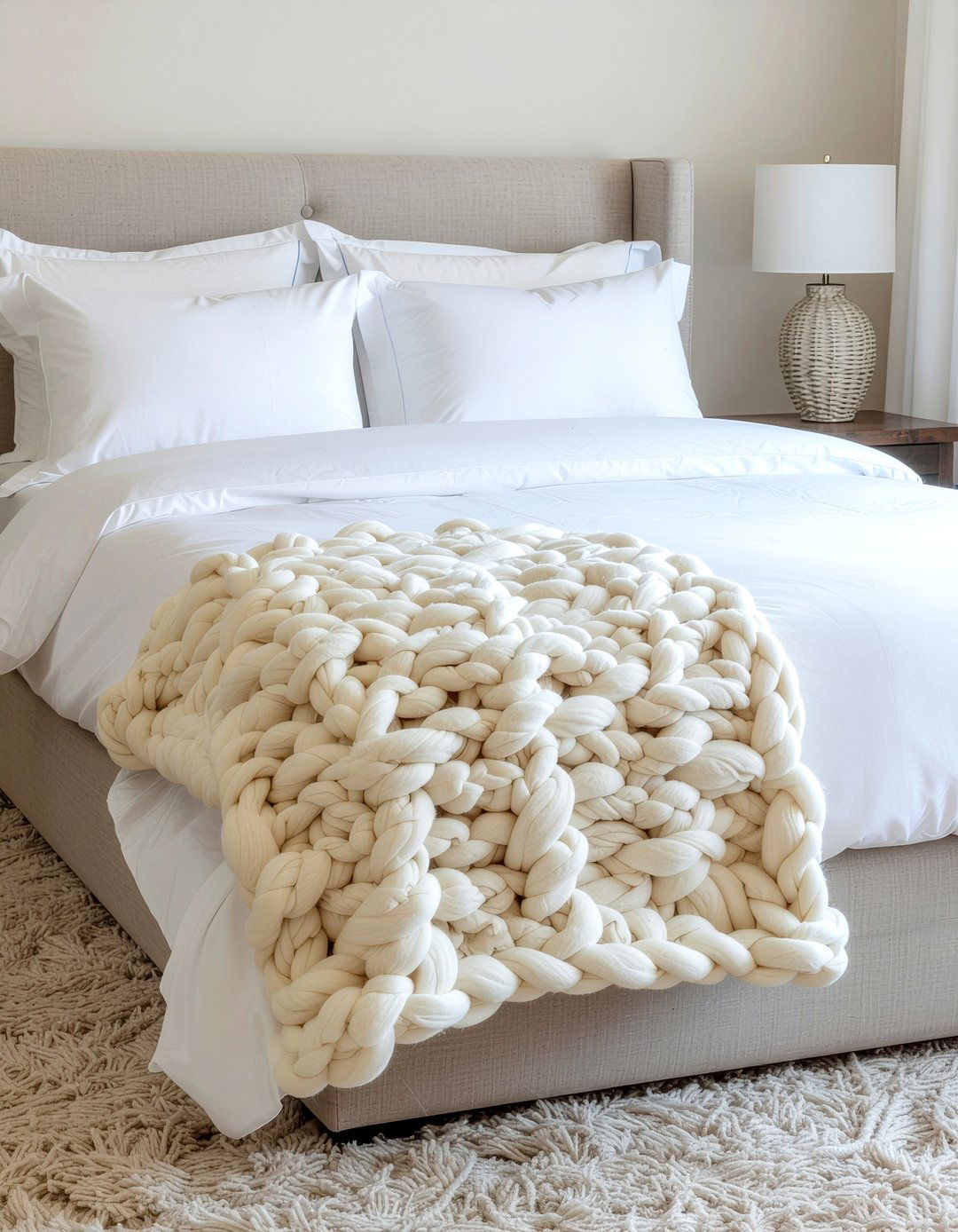 Cream Merino Wool Throw - 30 bedroom chunky knit throws