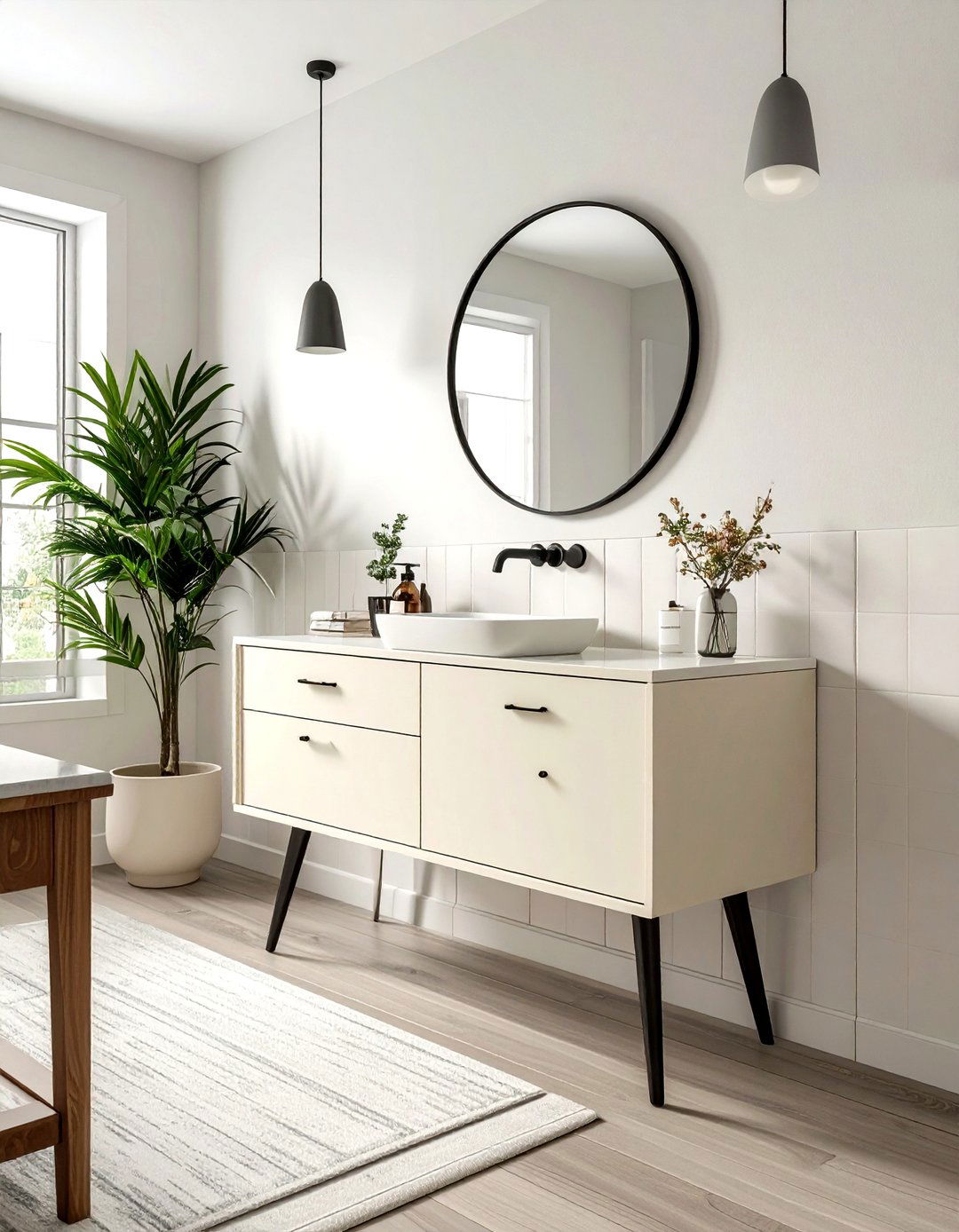 Cream Mid Century Modern Vanity - 30 cream bathroom furniture ideas