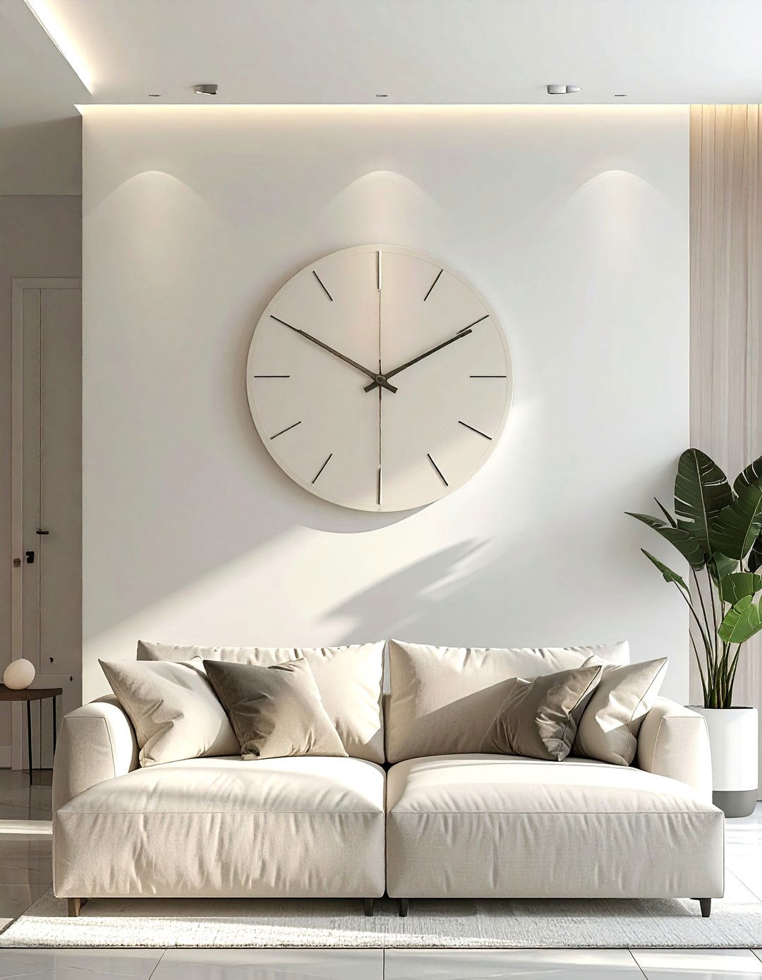Cream Minimalist Wall Clock - 30 cream living room accessories ideas