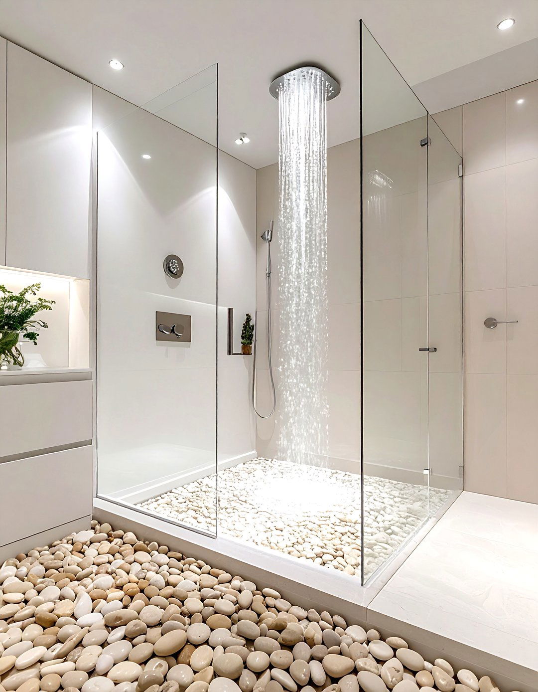 Cream Pebble Floor Shower - 30 cream and white bathroom ideas