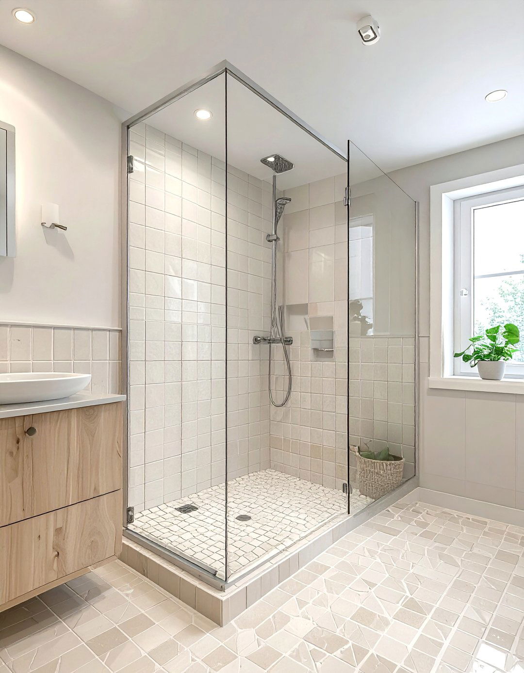 Cream Penny Tile - 30 cream bathroom design ideas