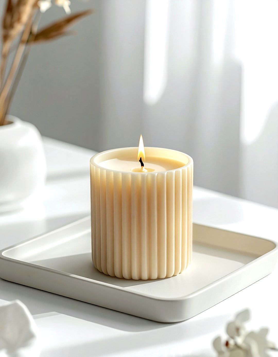 Cream Ribbed Candle - 30 cream living room accessories ideas