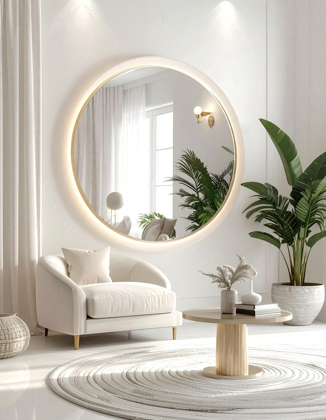 Cream Round Mirror - 30 cream living room accessories ideas