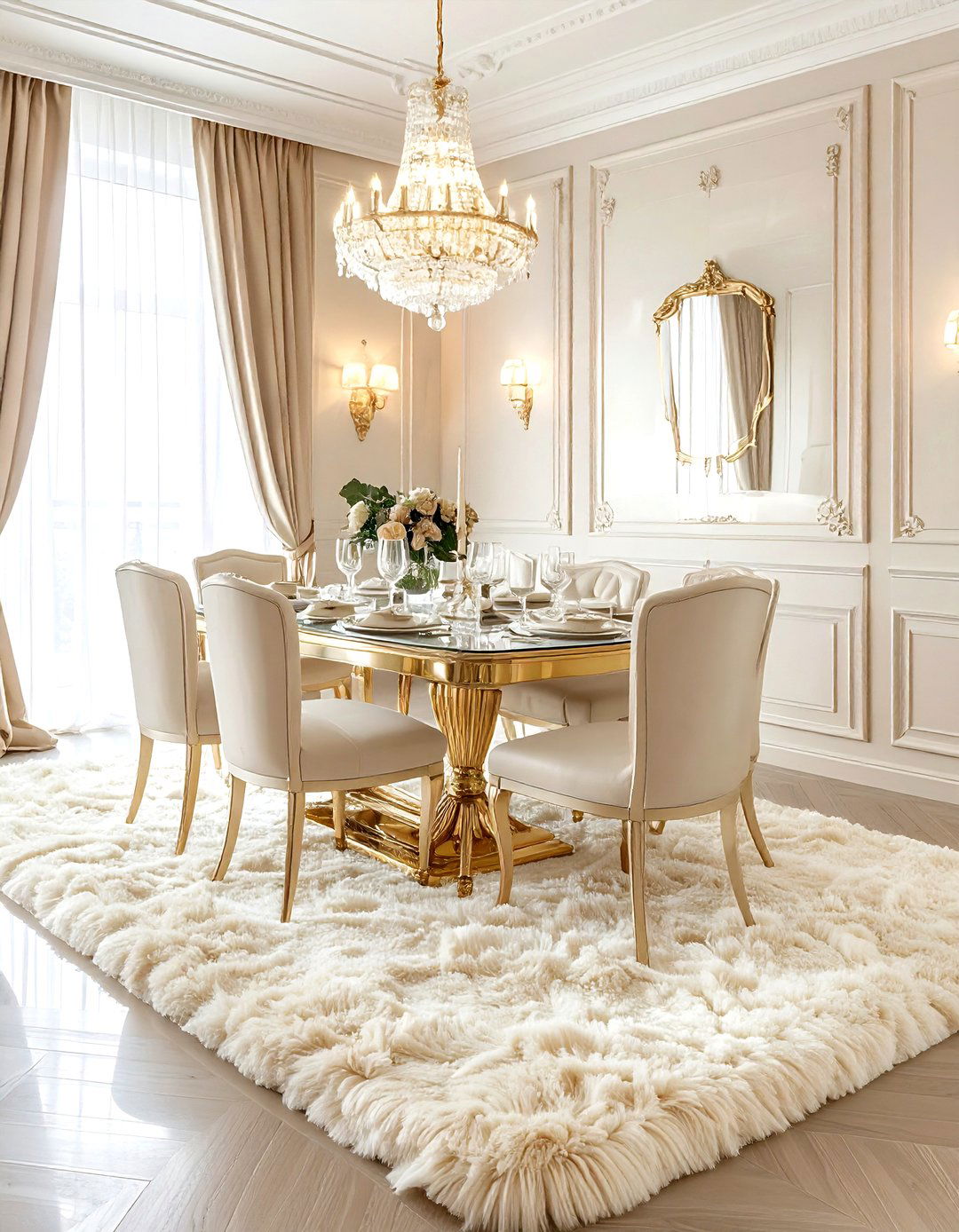 Cream Shag Rug - 30 dining room area rug ideas