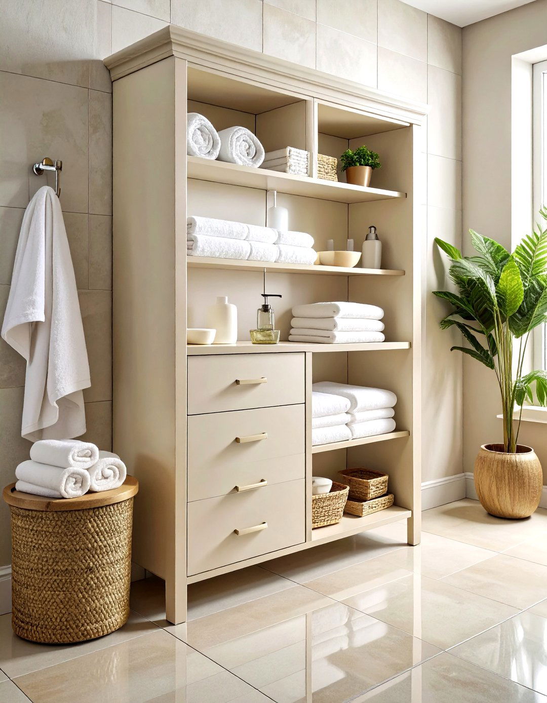 Cream Tallboy Storage - 30 cream bathroom furniture ideas
