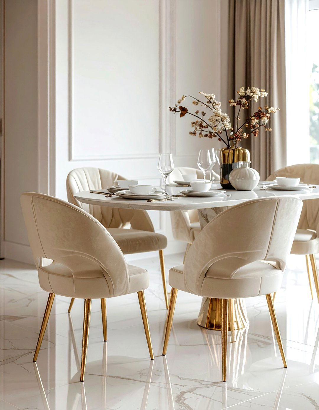 Cream Velvet Chair - 30 cream dining room accessories ideas