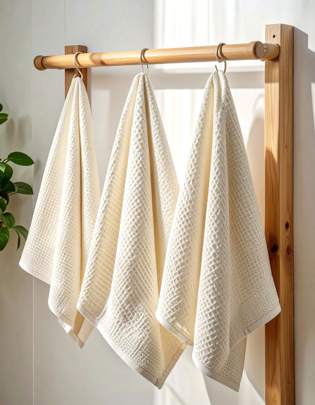 Cream Waffle Towels - 30 beige bathroom accessories ideas