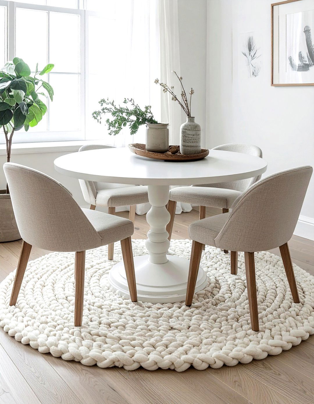 Cream Wool Area Rug - 30 warm neutral dining room ideas