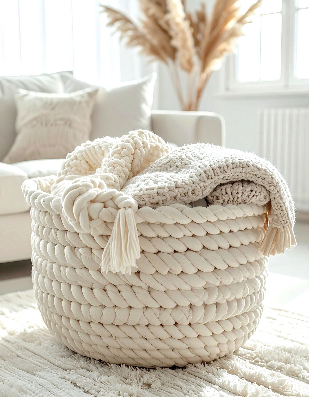 Cream Woven Basket - 30 cream living room accessories ideas