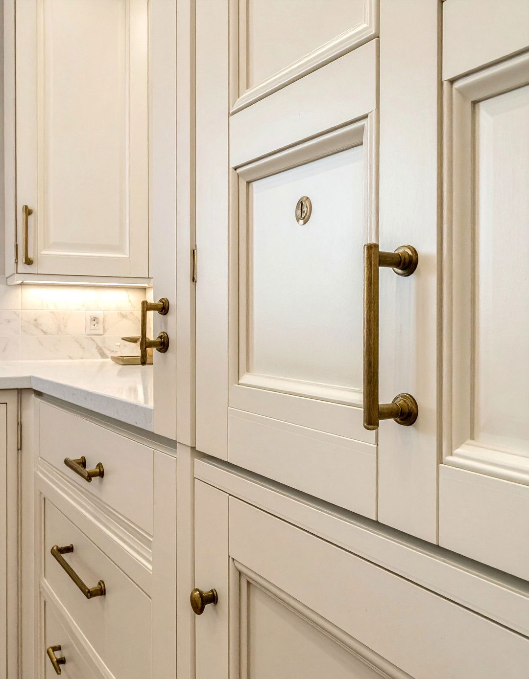 Cream and Brass Kitchen Hardware - 30 cream kitchen decor ideas