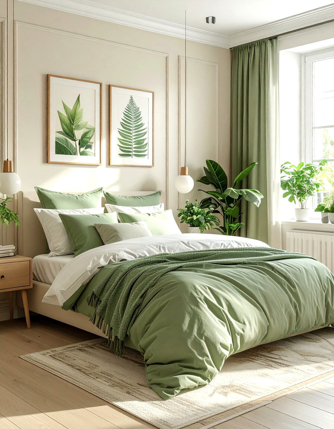 Cream and Green Bedroom - 30 cream bedroom design ideas