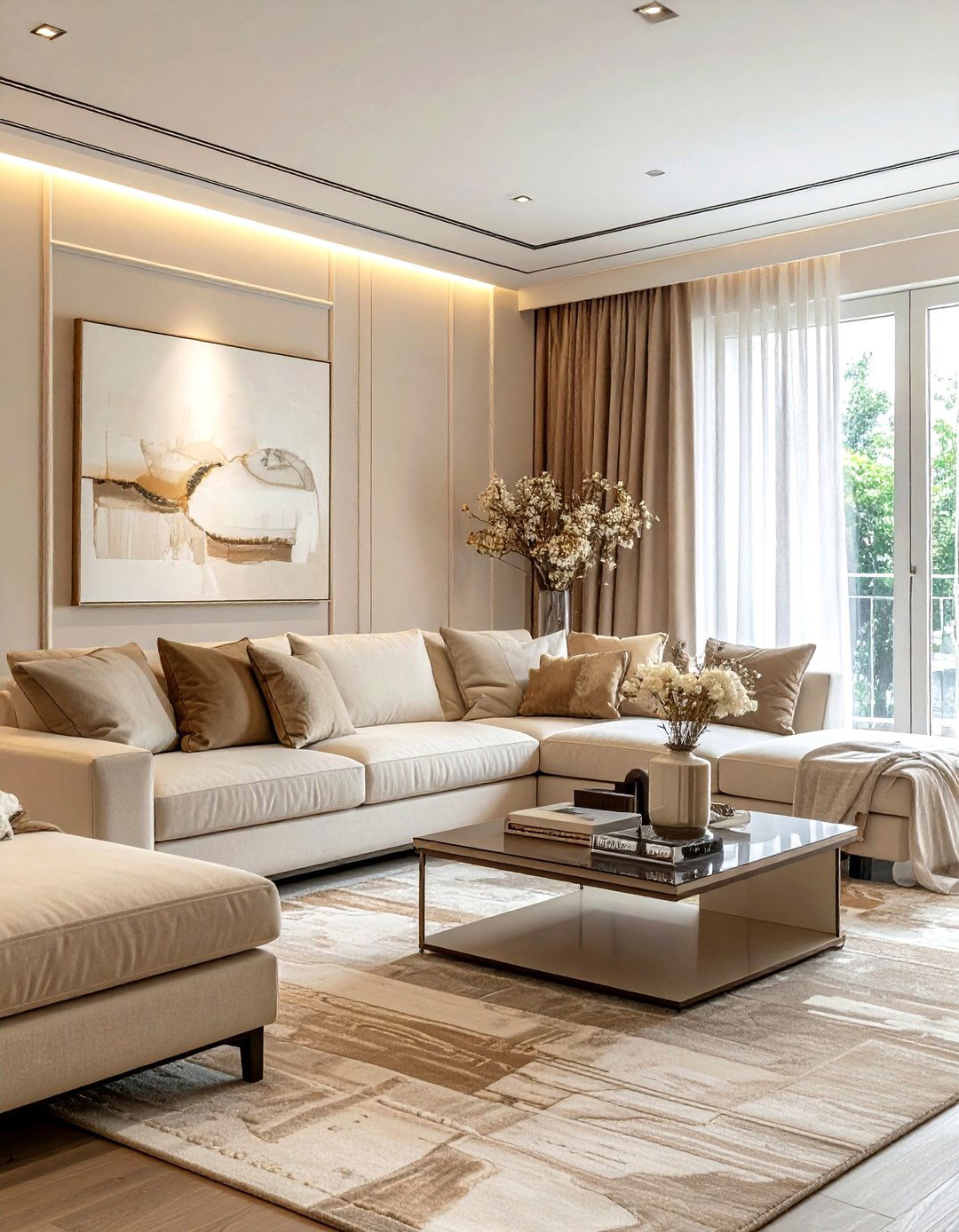 Cream and beige tone on tone rail - 30 living room chair rail ideas