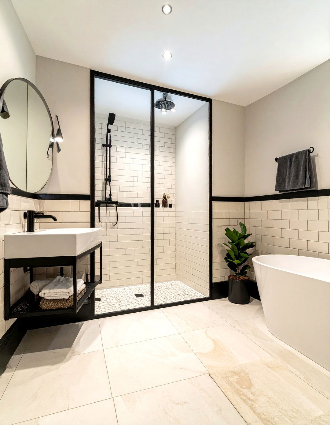 Cream and black bathroom - 30 cream bathroom ideas