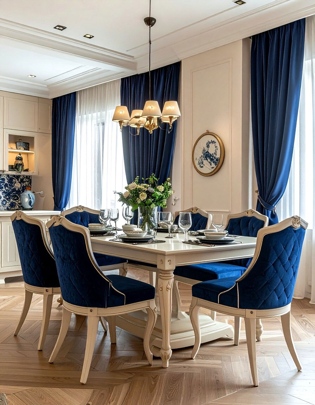 Cream and blue dining room - 30 cream dining room design ideas