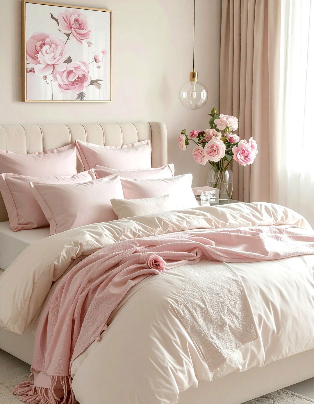 Cream and blush pink bedroom - 30 cream bedroom decor ideas