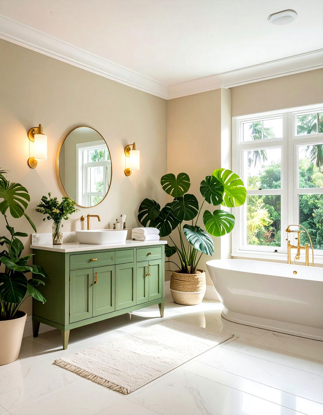 Cream and green bathroom - 30 cream bathroom ideas