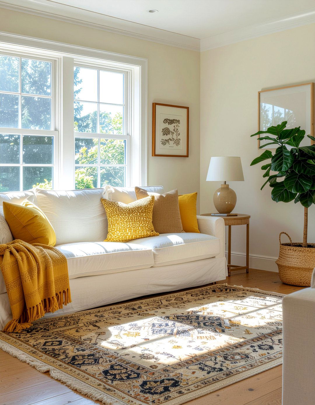 Cream and mustard yellow living room - 30 cream living room ideas