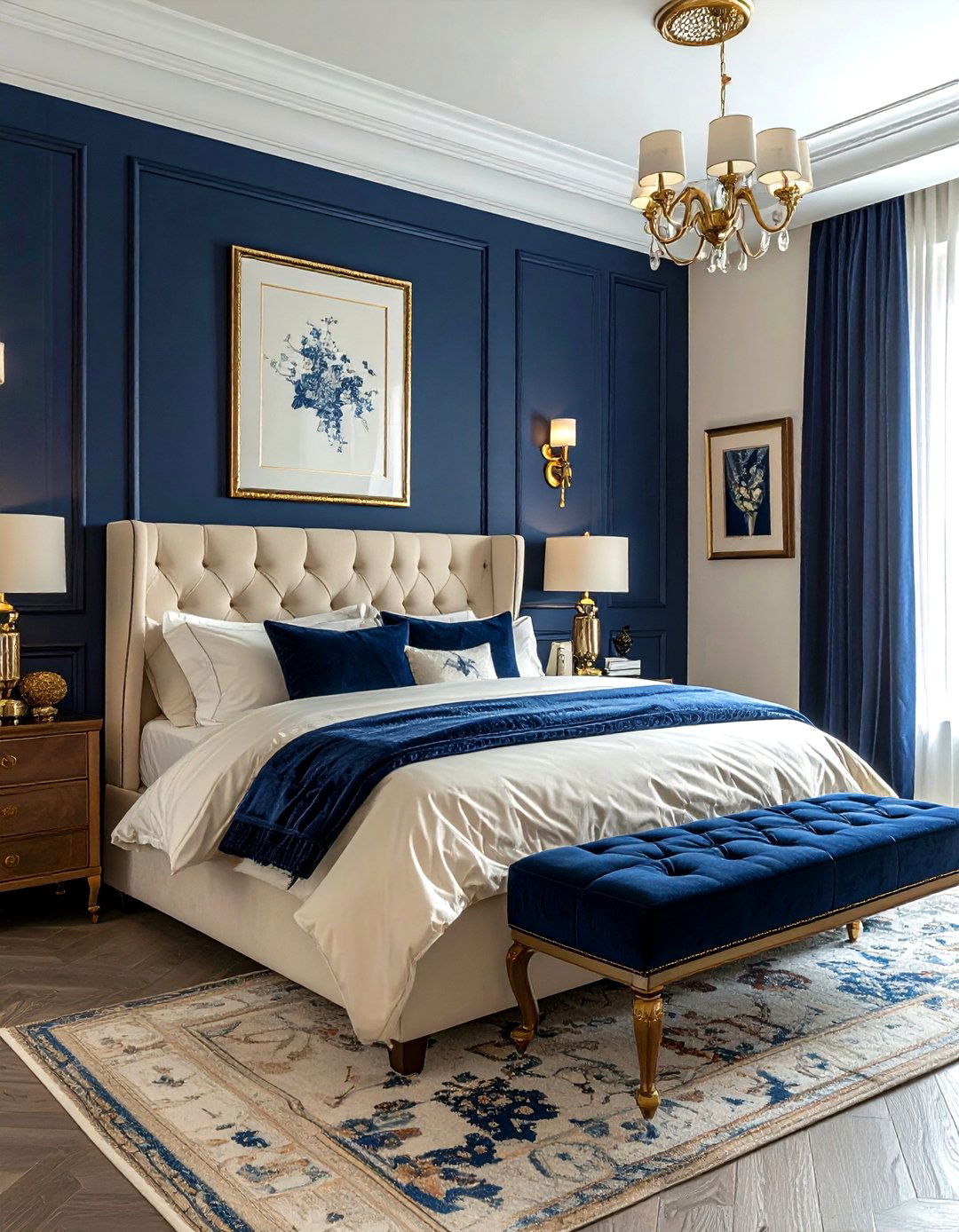 Cream and navy bedroom contrast - 30 cream bedroom decor ideas