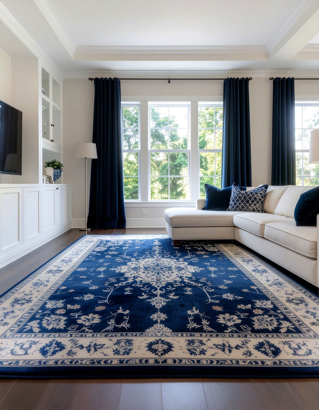Cream and navy blue living room - 30 cream living room ideas