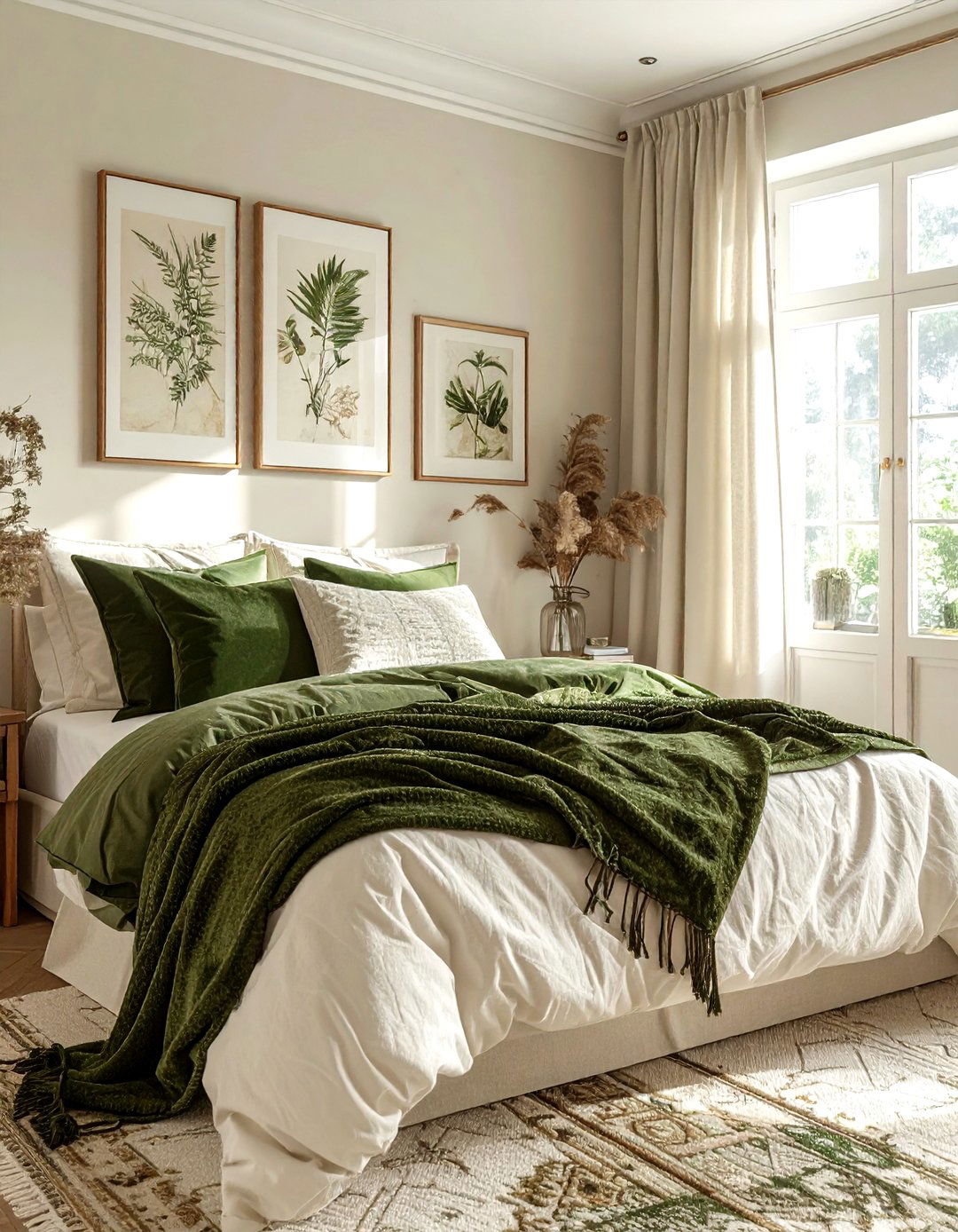 Cream and olive green bedroom - 30 cream bedroom decor ideas