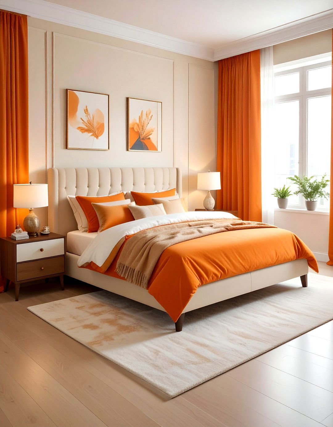 Cream and orange bedroom - 30 orange bedroom decor ideas
