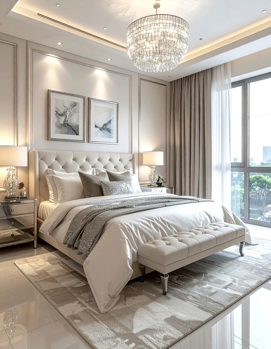 Cream and silver bedroom accents - 30 cream bedroom decor ideas