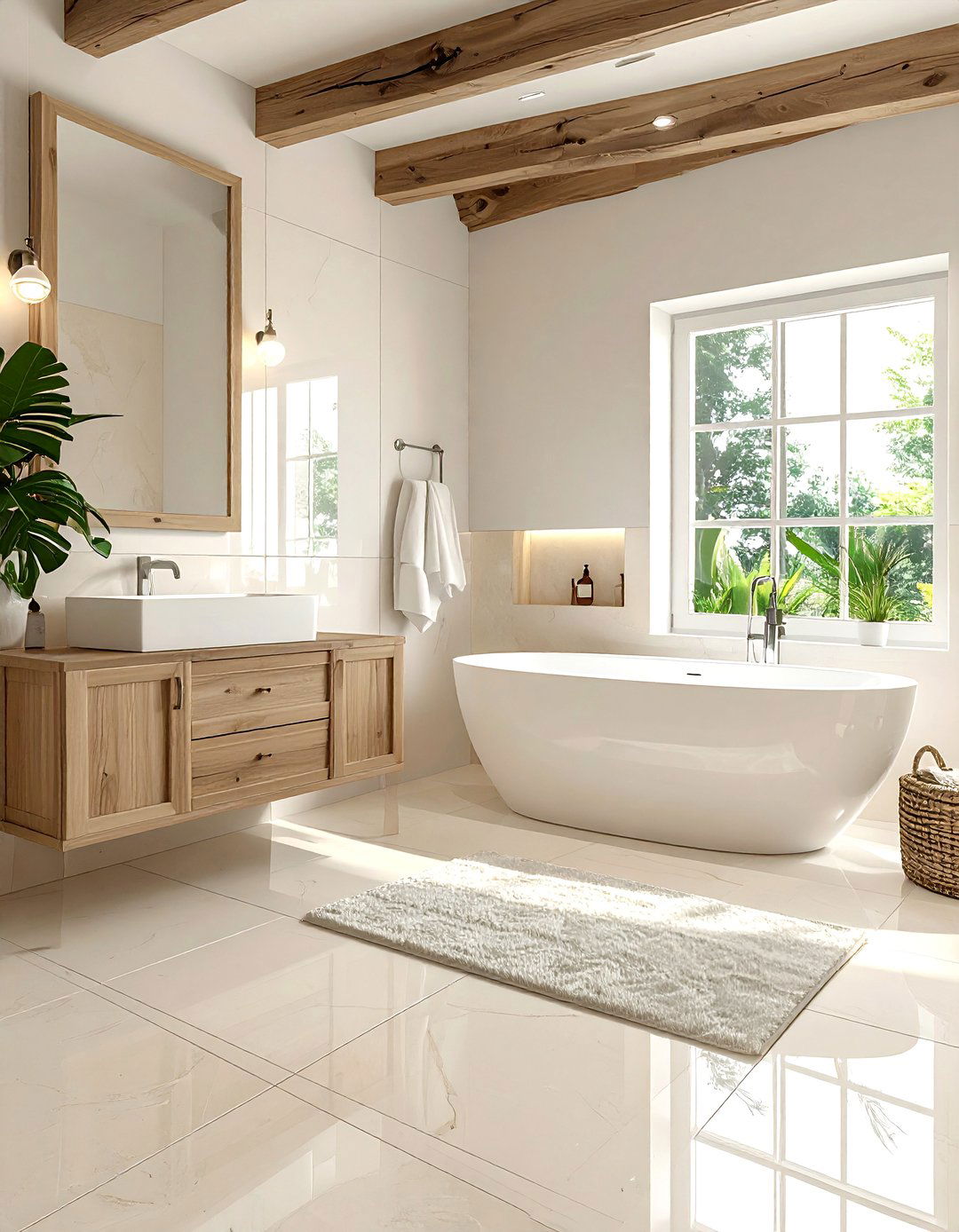 Cream bathroom floor tile - 30 off-white bathroom ideas