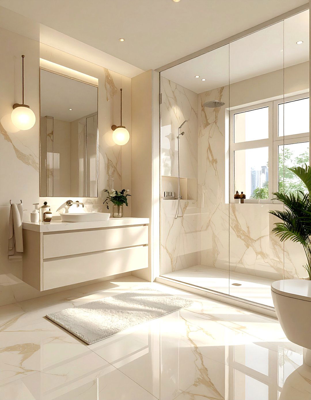 Cream bathroom with marble - 30 off-white bathroom ideas