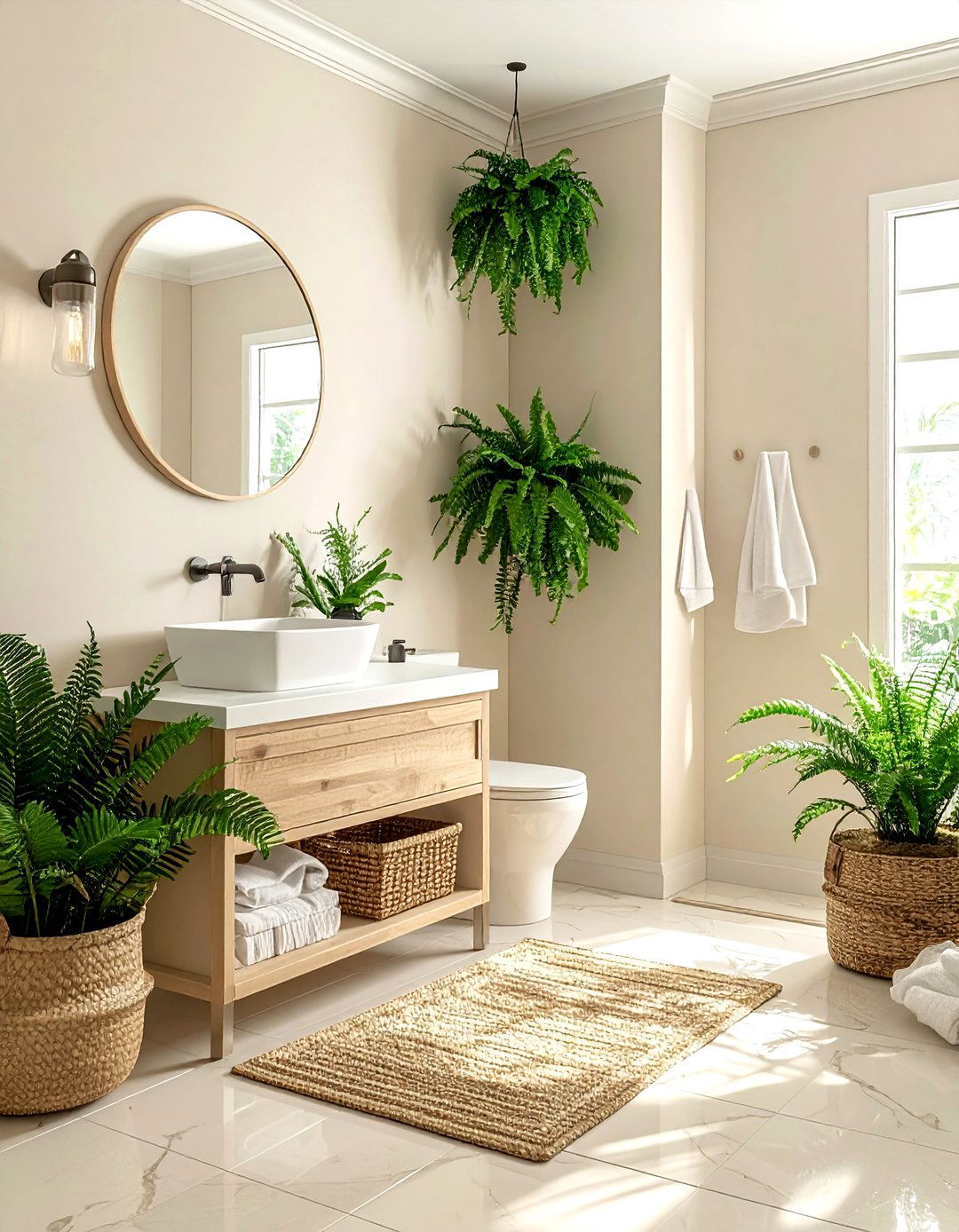 Cream bathroom with plants - 30 off-white bathroom ideas
