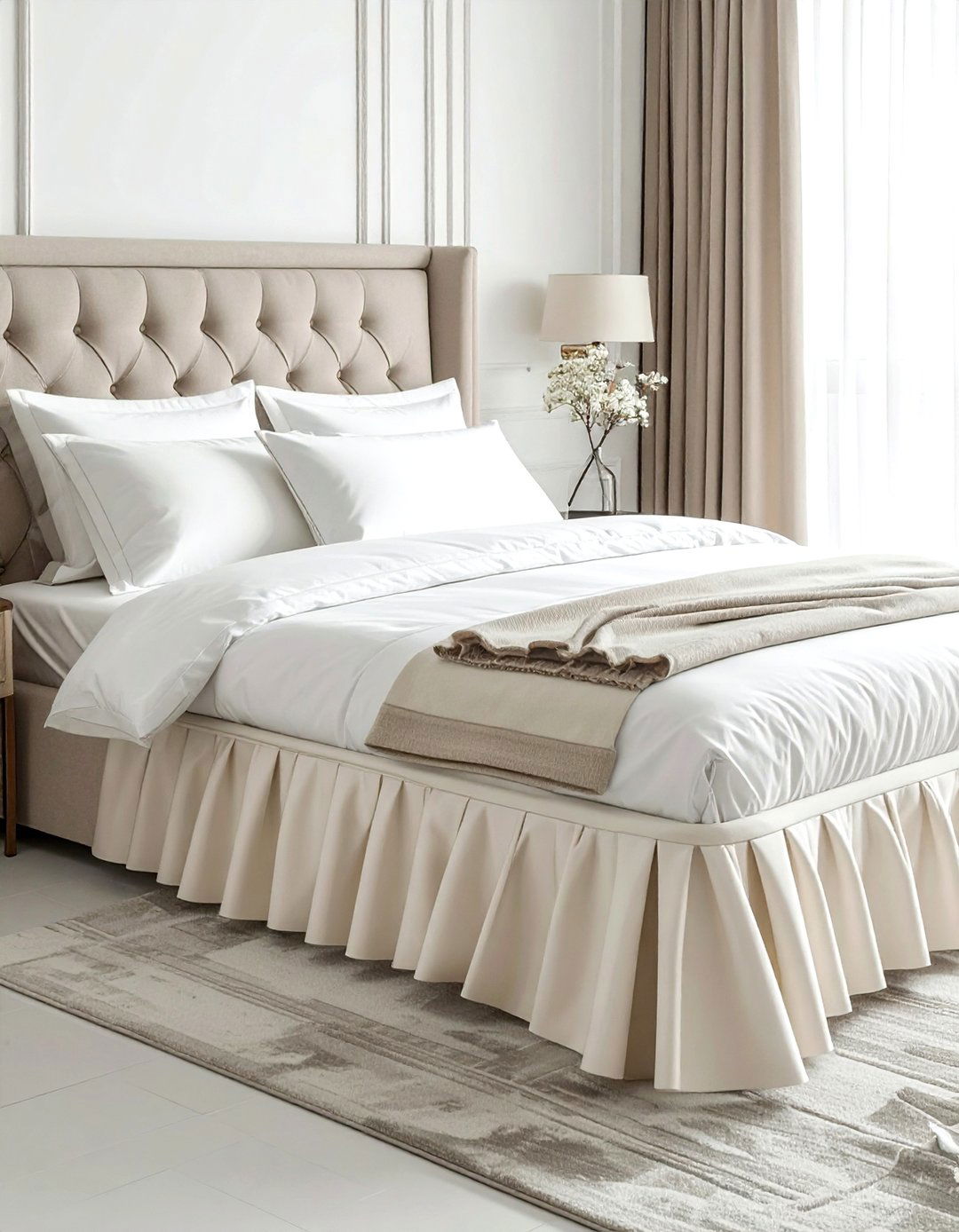 Cream bed skirt - 30 cream bedroom accessories ideas