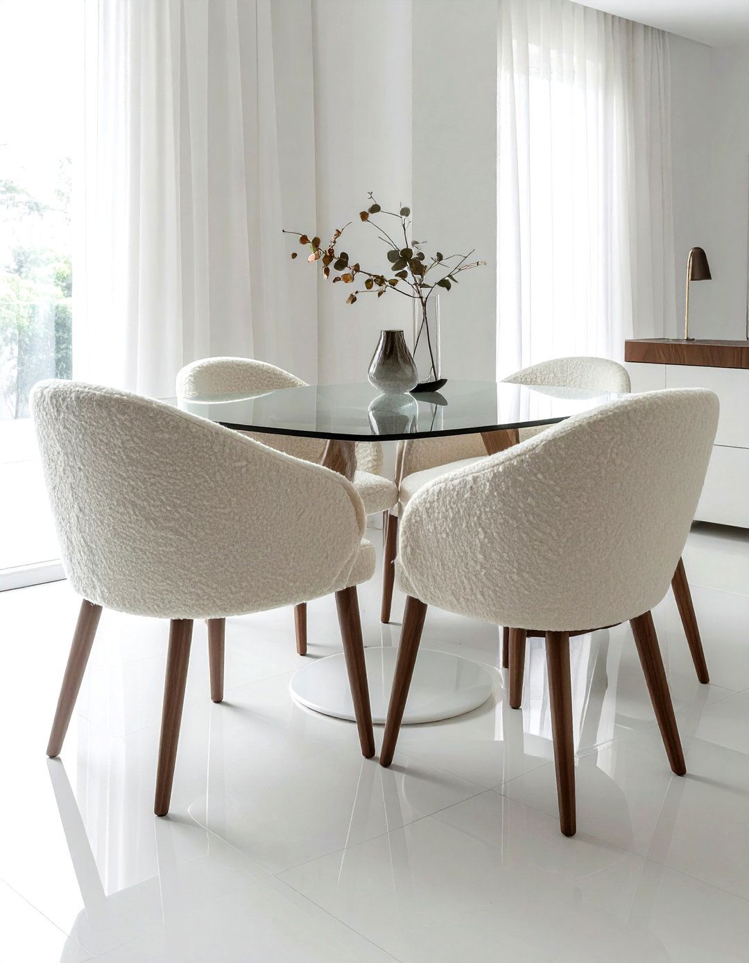Cream boucle dining chairs - 30 cream dining room furniture ideas
