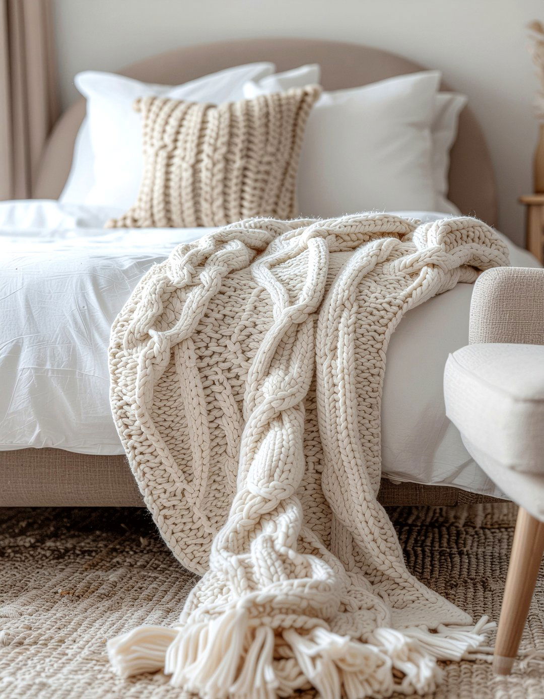 Cream cable knit throw - 30 bedroom cotton blankets
