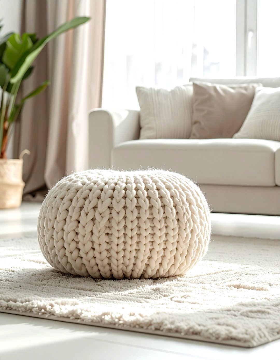 Cream colored pouf living room - 30 beige living room furniture ideas