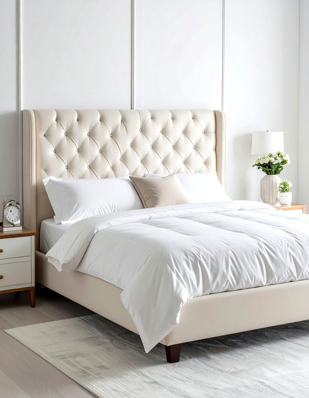 Cream colored quilted headboard - 30 beige bedroom furniture ideas