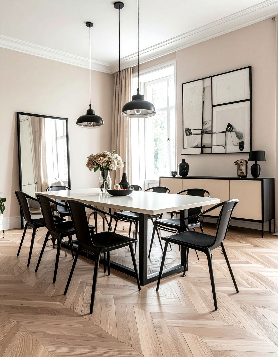 Cream dining room with black accents - 30 cream dining room ideas