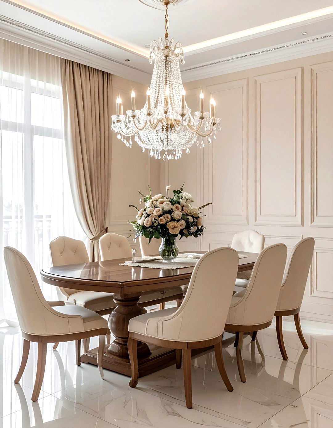 Cream dining room with chandelier - 30 cream dining room ideas
