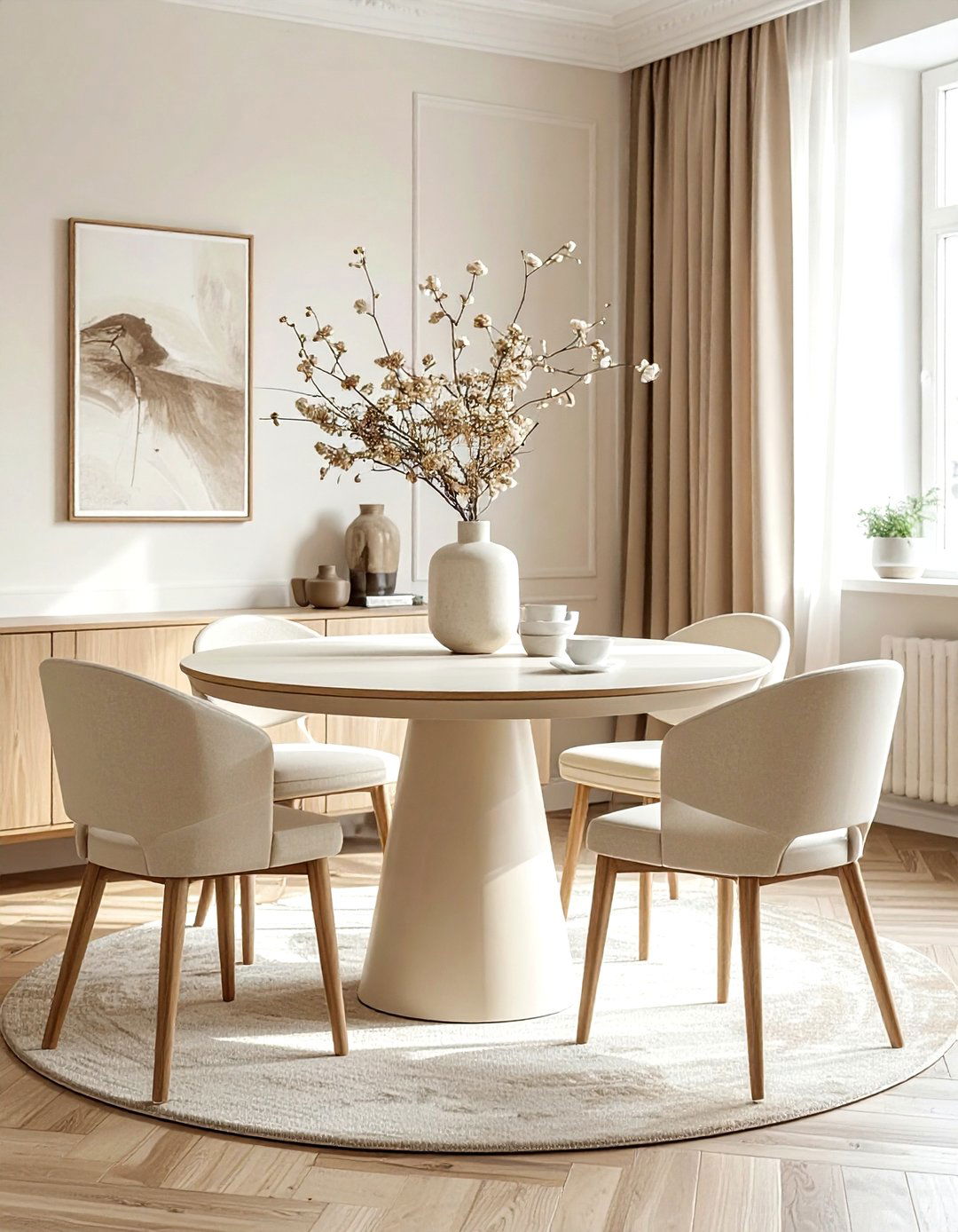 Cream dining room with round table - 30 cream dining room ideas