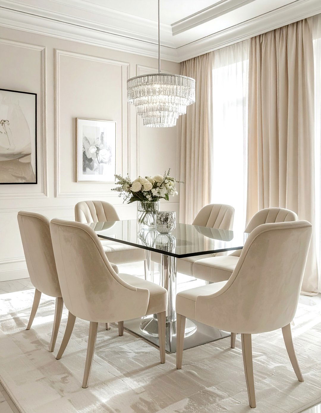 Cream dining room with velvet chairs - 30 cream dining room ideas