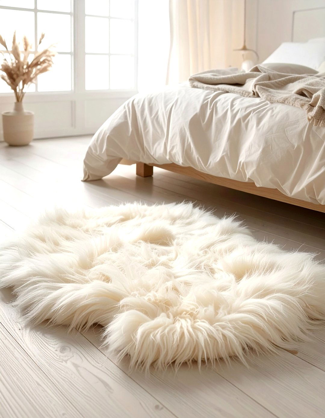 Cream faux fur rug - 30 cream bedroom accessories ideas