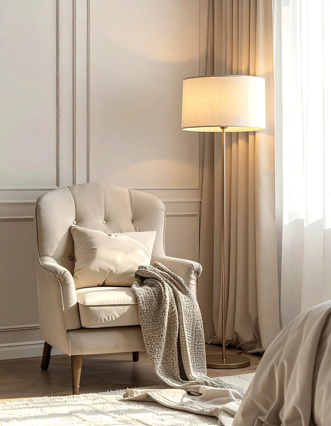 Cream floor lamp - 30 cream bedroom accessories ideas