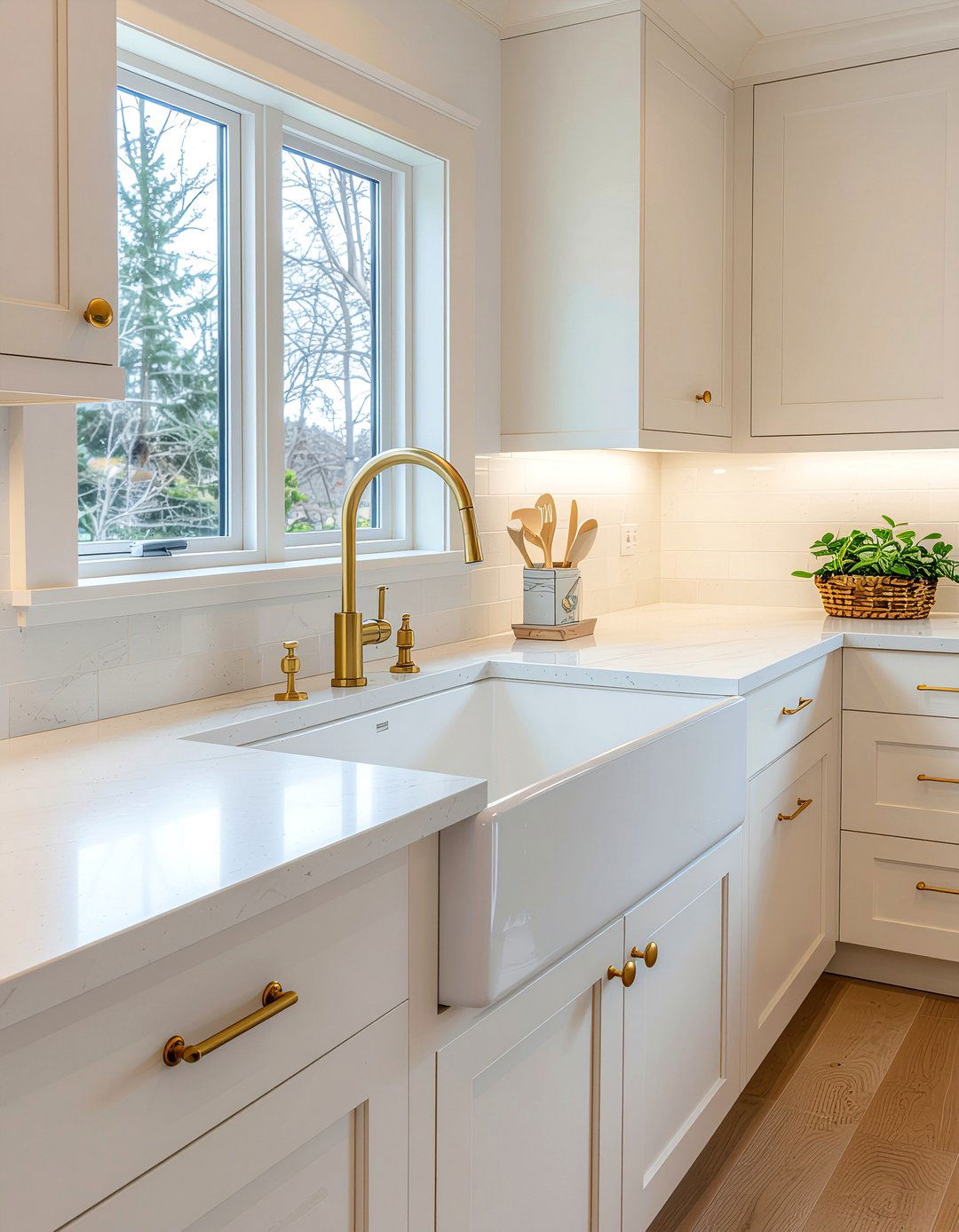 Cream kitchen with brass hardware - 30 warm cream kitchen ideas
