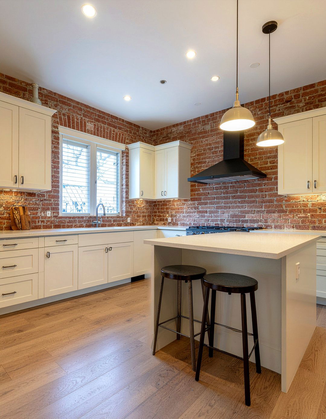 Cream kitchen with brick wall - 30 cream kitchen ideas