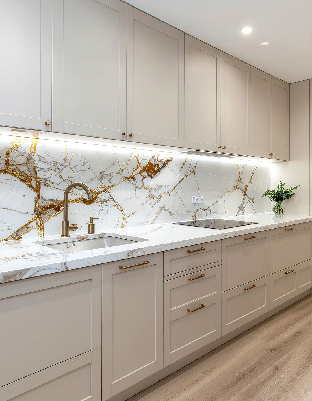 Cream kitchen with marble backsplash - 30 warm cream kitchen ideas