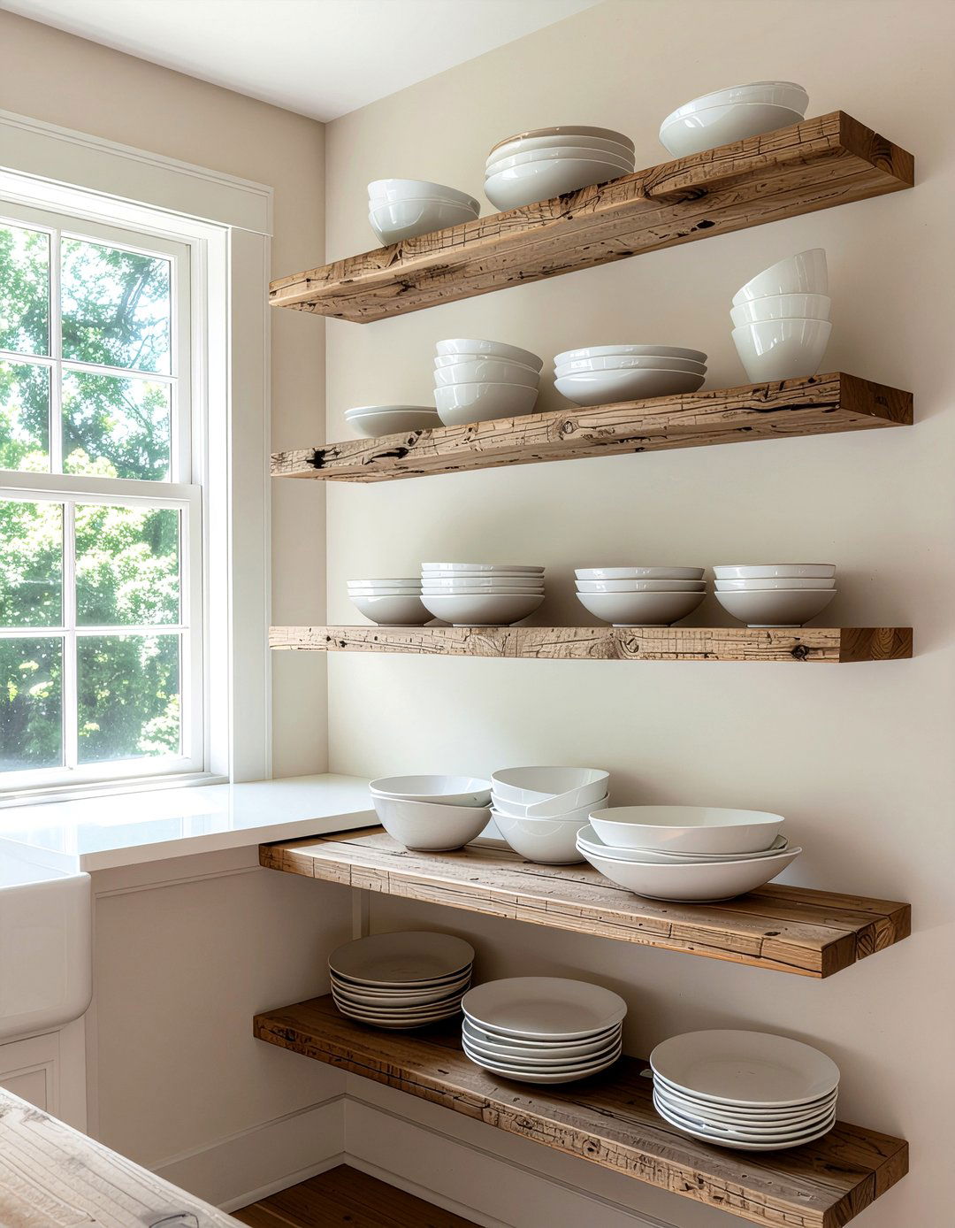 Cream kitchen with open shelving - 30 warm cream kitchen ideas