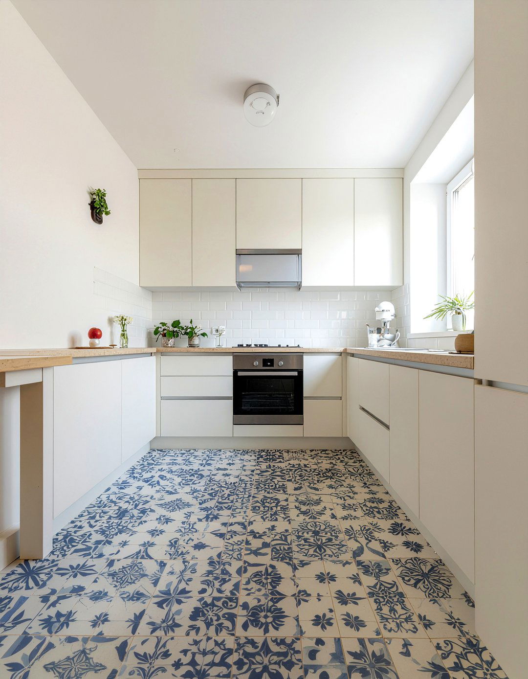 Cream kitchen with patterned tiles - 30 cream kitchen ideas